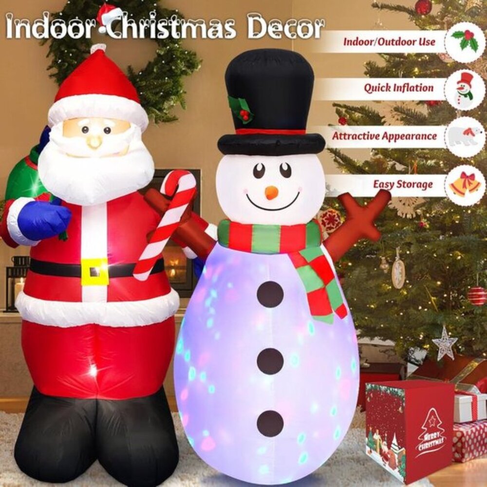 New 5FT Set of 2 Christmas Inflatables Snowman with Rotating LEDs & Santa Claus - Picture 3 of 7